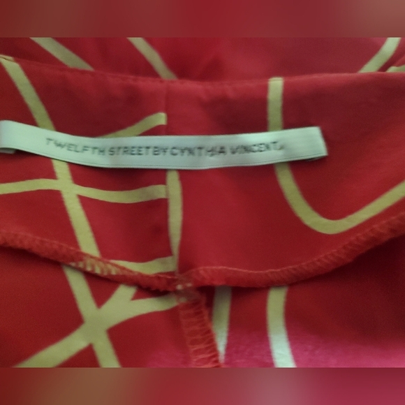 Twelfth Street By Cynthia Vincent Silk Red and Yellow Abstract Dress.  Size M - Picture 5 of 7